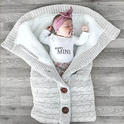 Newborn Baby Winter Warm Sleeping Bag Infant Button Knit Swaddle Wrap